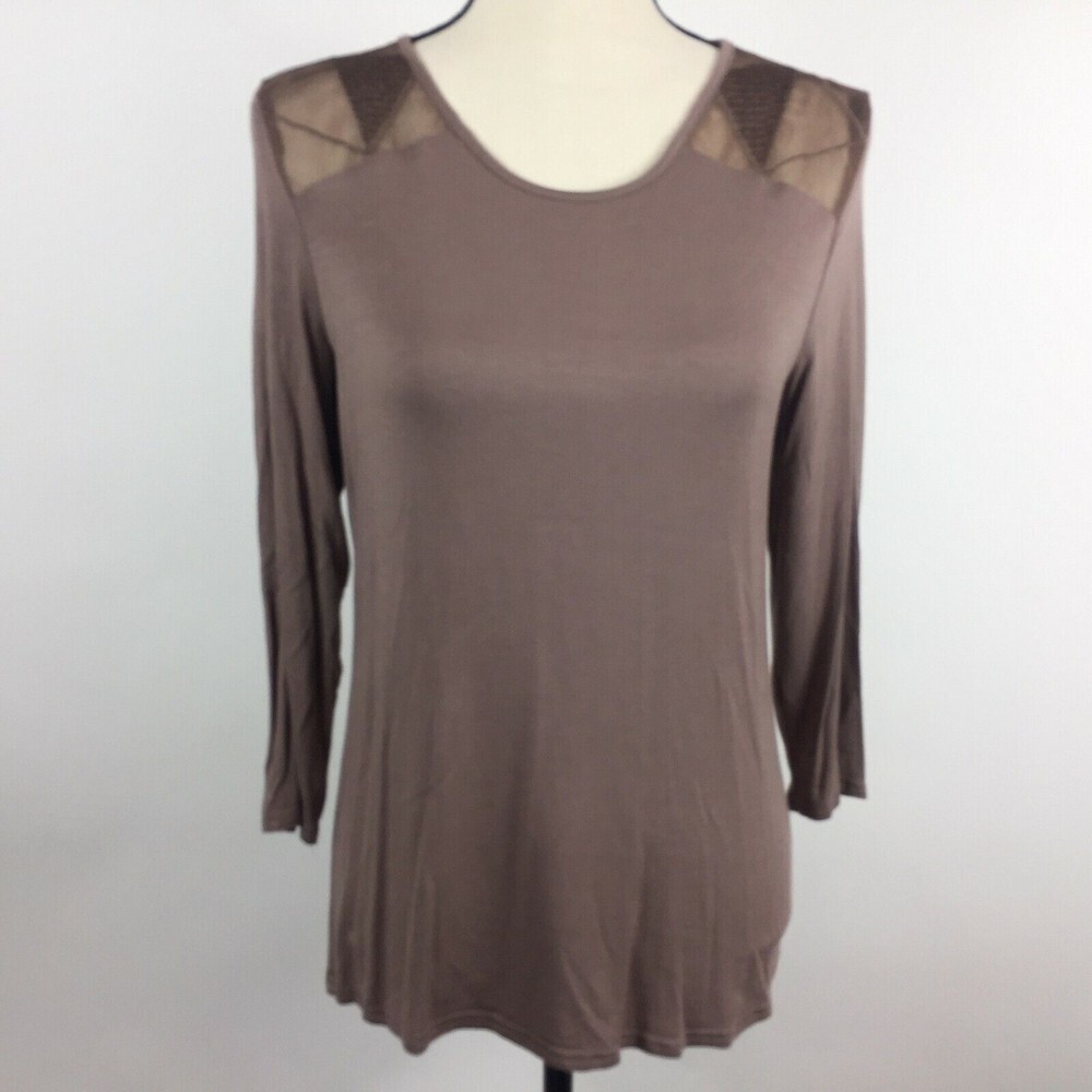 BKE red Slinky Knit Tunic Top Women XS Sheer With Back Cutouts Taupe 3/4 Sleeve